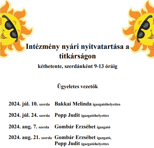 Nyári nyitvatartás 2024